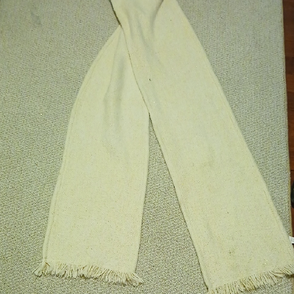 Cream Fringed Scarf Thick Used With Some Stains